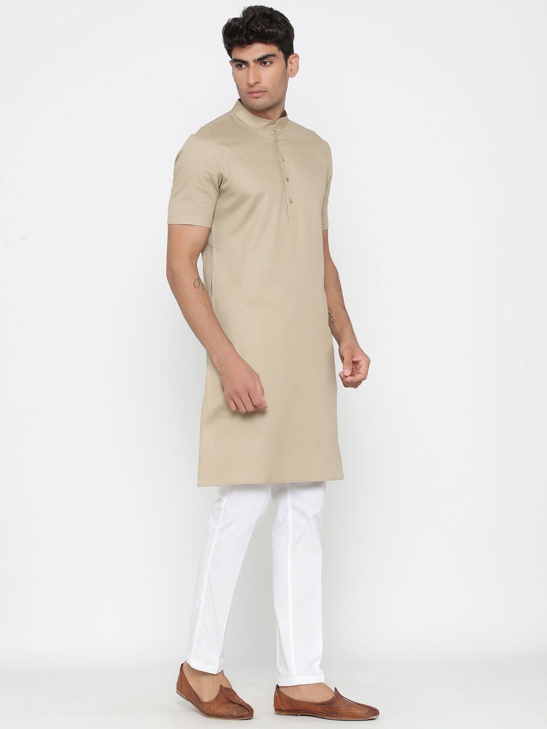 Men's Grey Solid Cotton Kurta Pajama Set