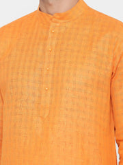 Men's Orange Solid Tunic Cotton Kurta Pajama Set