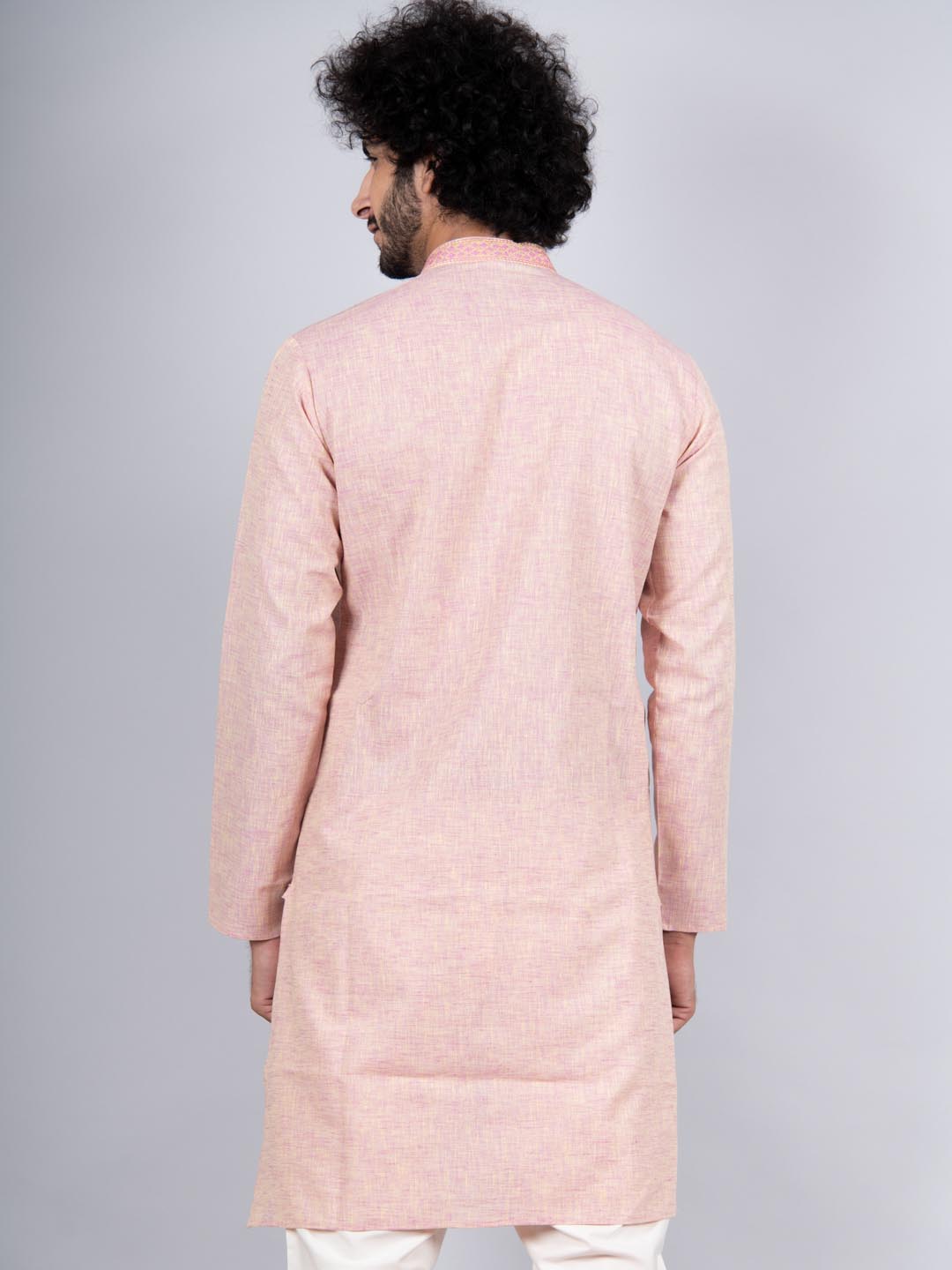 Men's Pink Solid Tunic Cotton Kurta Pajama Set