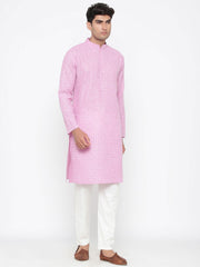 Men's Pink Solid Tunic Cotton Kurta Pajama Set