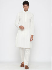 Men's White Solid Cotton Kurta Pajama Set