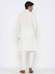 Men's White Solid Cotton Kurta Pajama Set