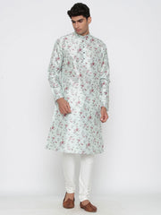 Men's Light Green Printed Cotton Kurta Pajama Set