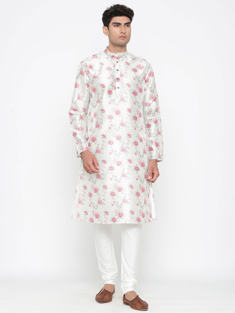 Men's Off White Color Indian Traditional Wear Tunic Cotton Kurta Pajama Set