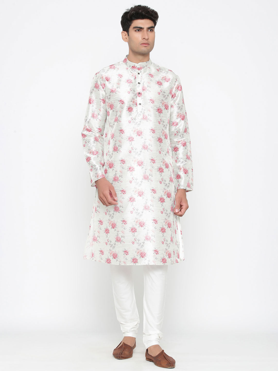 Men's Off White Printed Cotton Kurta Pajama Set