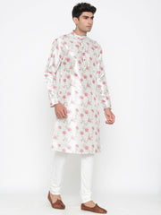 Men's Off White Printed Cotton Kurta Pajama Set