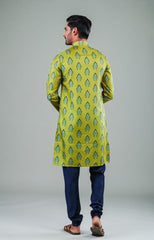 Men's Green Solid Tunic Cotton Kurta Pajama Set