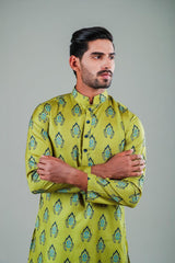 Men's Green Solid Tunic Cotton Kurta Pajama Set