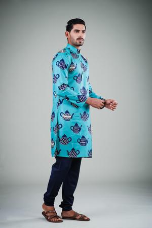 Men's Turquoise Solid Cotton Kurta Pajama Set