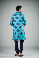 Men's Turquoise Solid Cotton Kurta Pajama Set