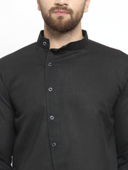 Men's Black Solid Tunic Cotton Kurta Pajama Set