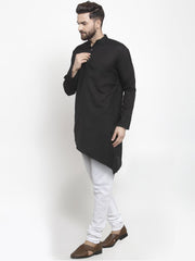 Men's Black Solid Tunic Cotton Kurta Pajama Set