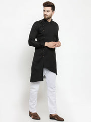 Men's Black Solid Side Button Cotton Kurta Pajama Set