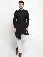 Men's Black Solid Side Button Cotton Kurta Pajama Set