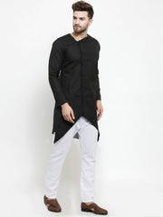 Men's Black Solid Tunic Cotton Kurta Pajama Set