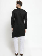 Men's Black Solid Tunic Cotton Kurta Pajama Set