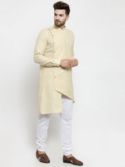 Men's Beige Solid Tunic Cotton Kurta Pajama Set