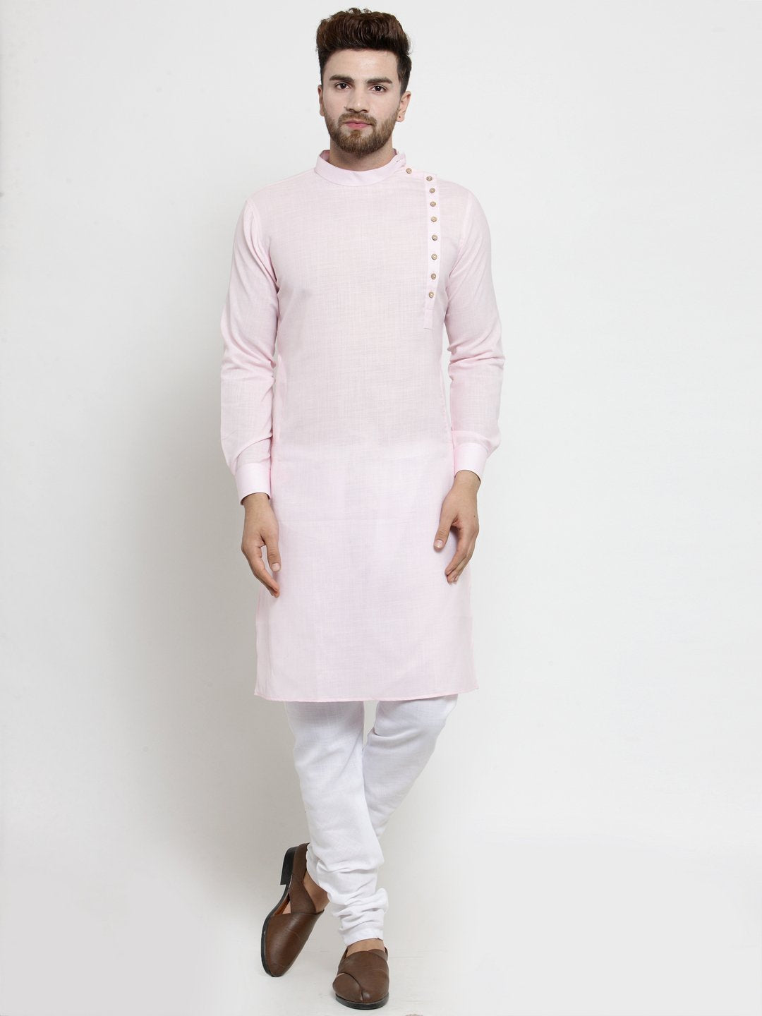 Ensemble pyjama Kurta en coton rose clair uni pour homme