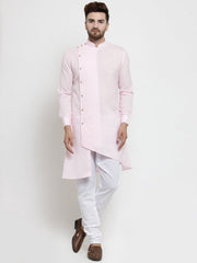 Men's Light Pink Solid Cotton Kurta Pajama Set