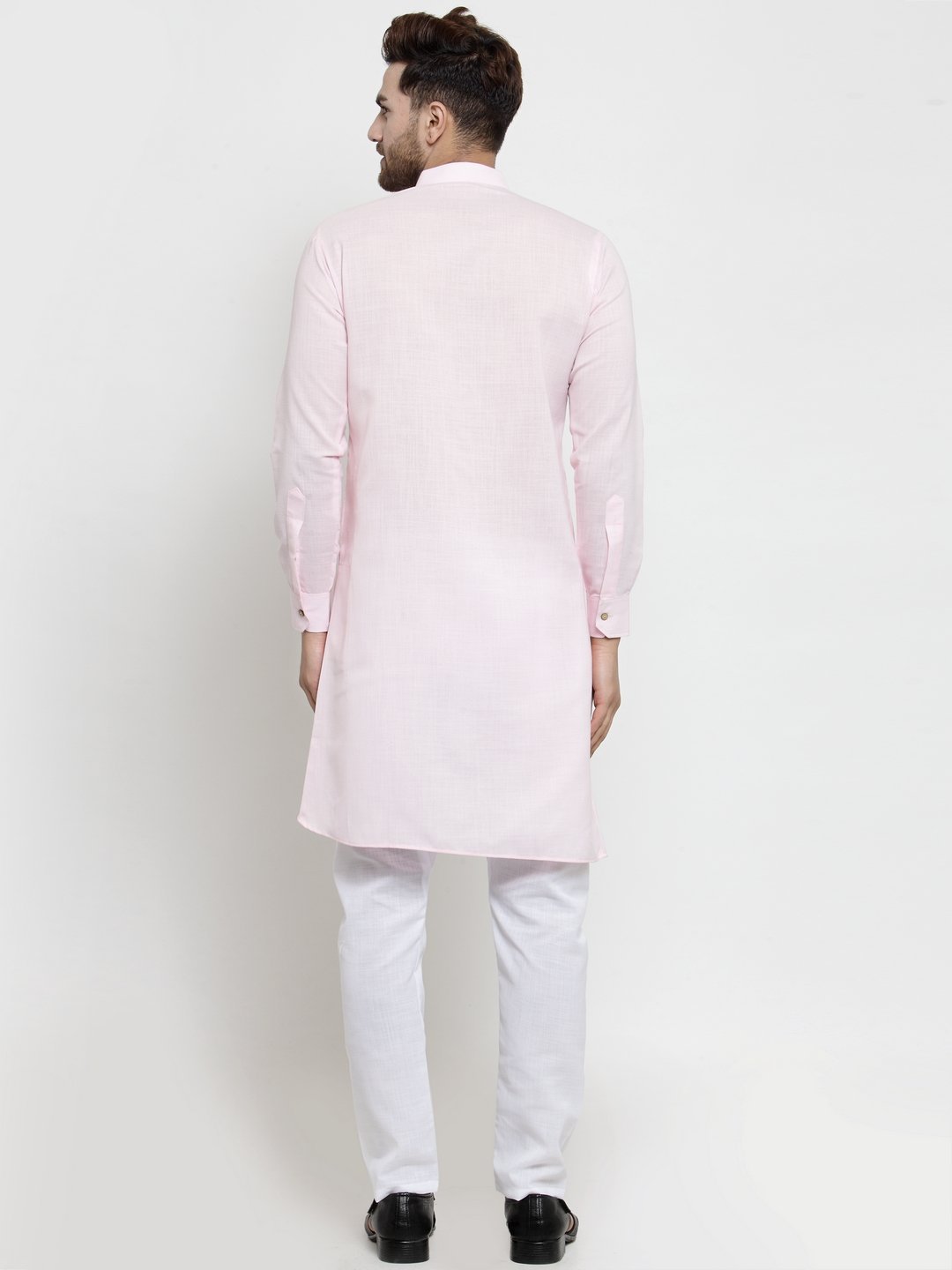 Men's Light Pink Solid Cotton Kurta Pajama Set