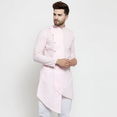 Light Pink Solid Cotton Kurta Pajama Set For Men