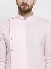 Light Pink Solid Cotton Kurta Pajama Set For Men