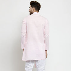 Light Pink Solid Cotton Kurta Pajama Set For Men