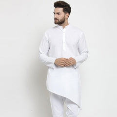 Men's White Tunic Solid Cotton Kurta Pajama Set