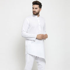 Men's White Tunic Solid Cotton Kurta Pajama Set