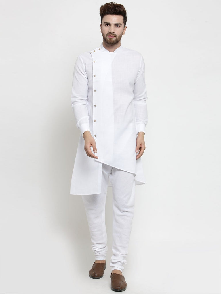 Men's White Color Indian Traditional Wear Tunic Cotton Kurta Pajama Set