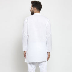 Men's White Tunic Cotton Solid Kurta Pajama Set