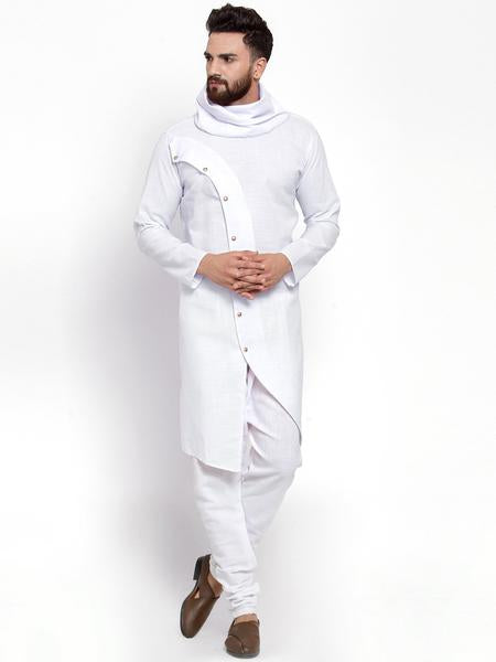 Men's White Color Indian Traditional Wear Tunic Cotton Kurta Pajama Set