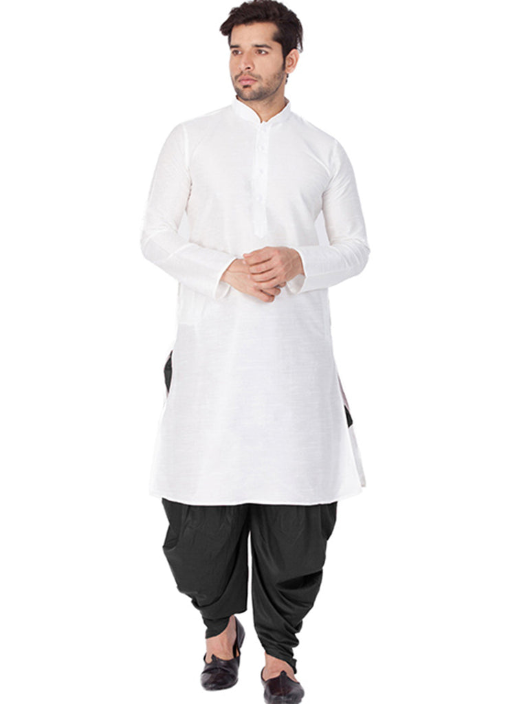 Men's White Color Indian Traditional Wear Tunic Cotton Kurta Pajama Set