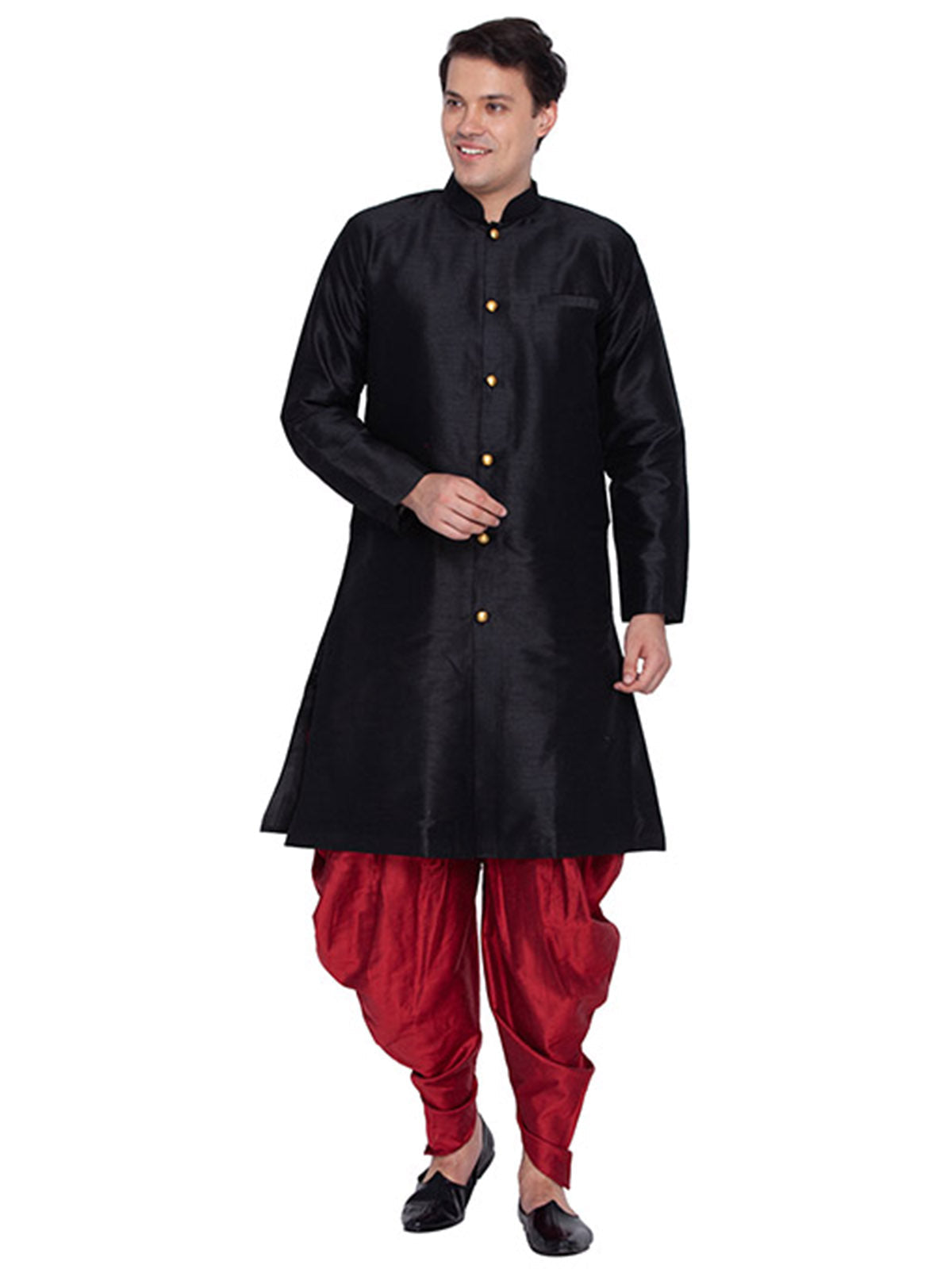 Men's Black Solid Bangalori Silk Kurta Pajama Set