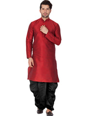 Men's Maroon Solid Bangalori Silk Kurta Pajama Set