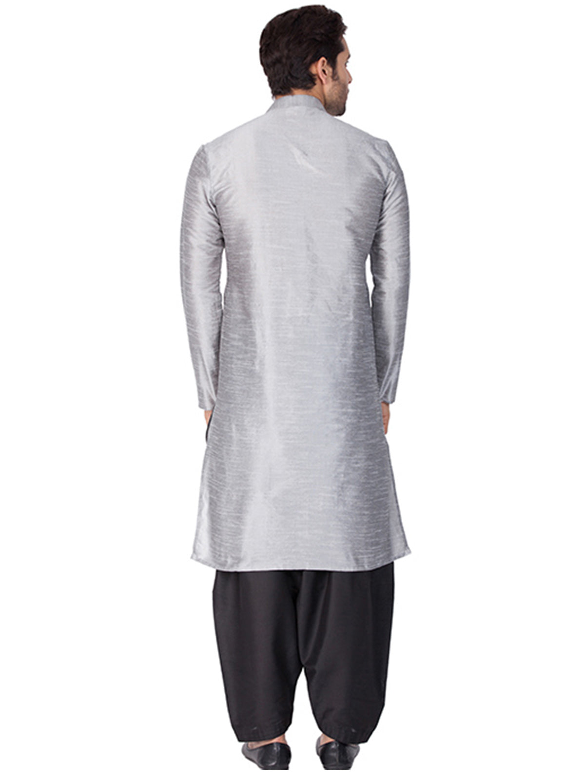 Men's Grey Solid Bangalori Silk Kurta Pajama Set