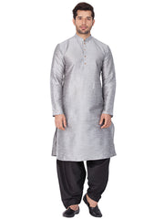 Men's Grey Solid Bangalori Silk Kurta Pajama Set