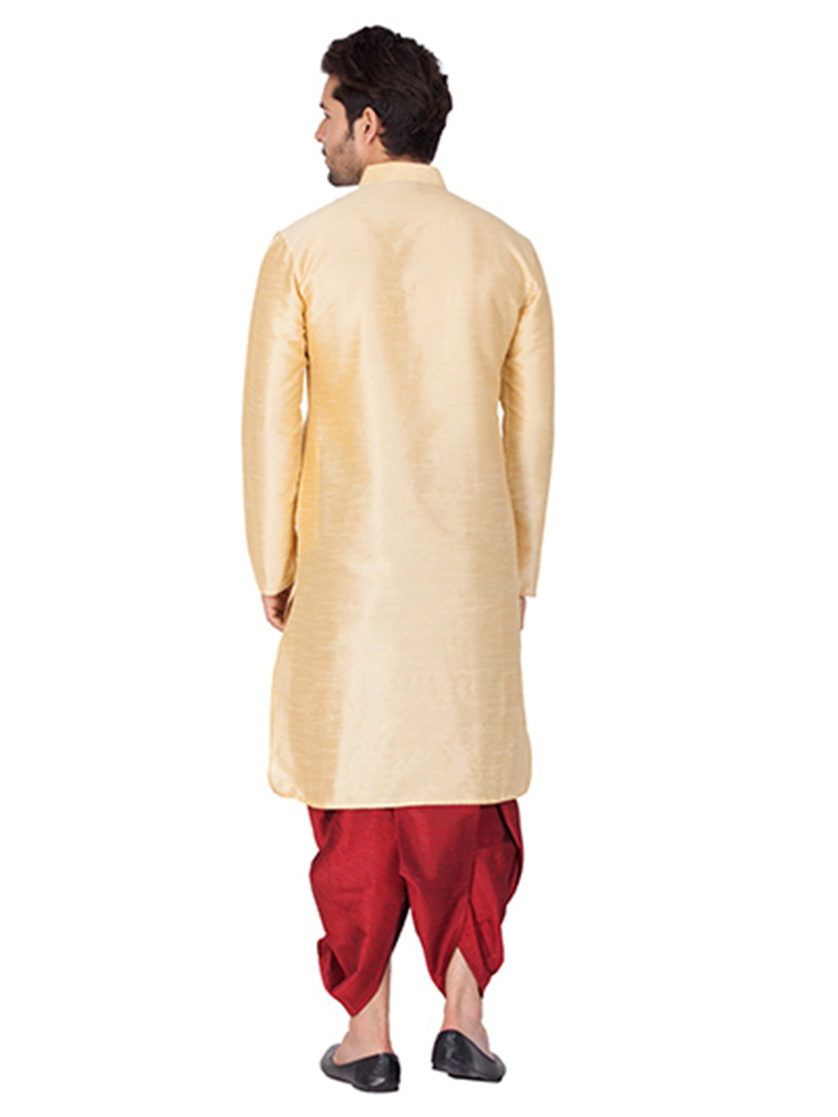 Ensemble pyjama Kurta en soie de Bangalori unie beige pour homme