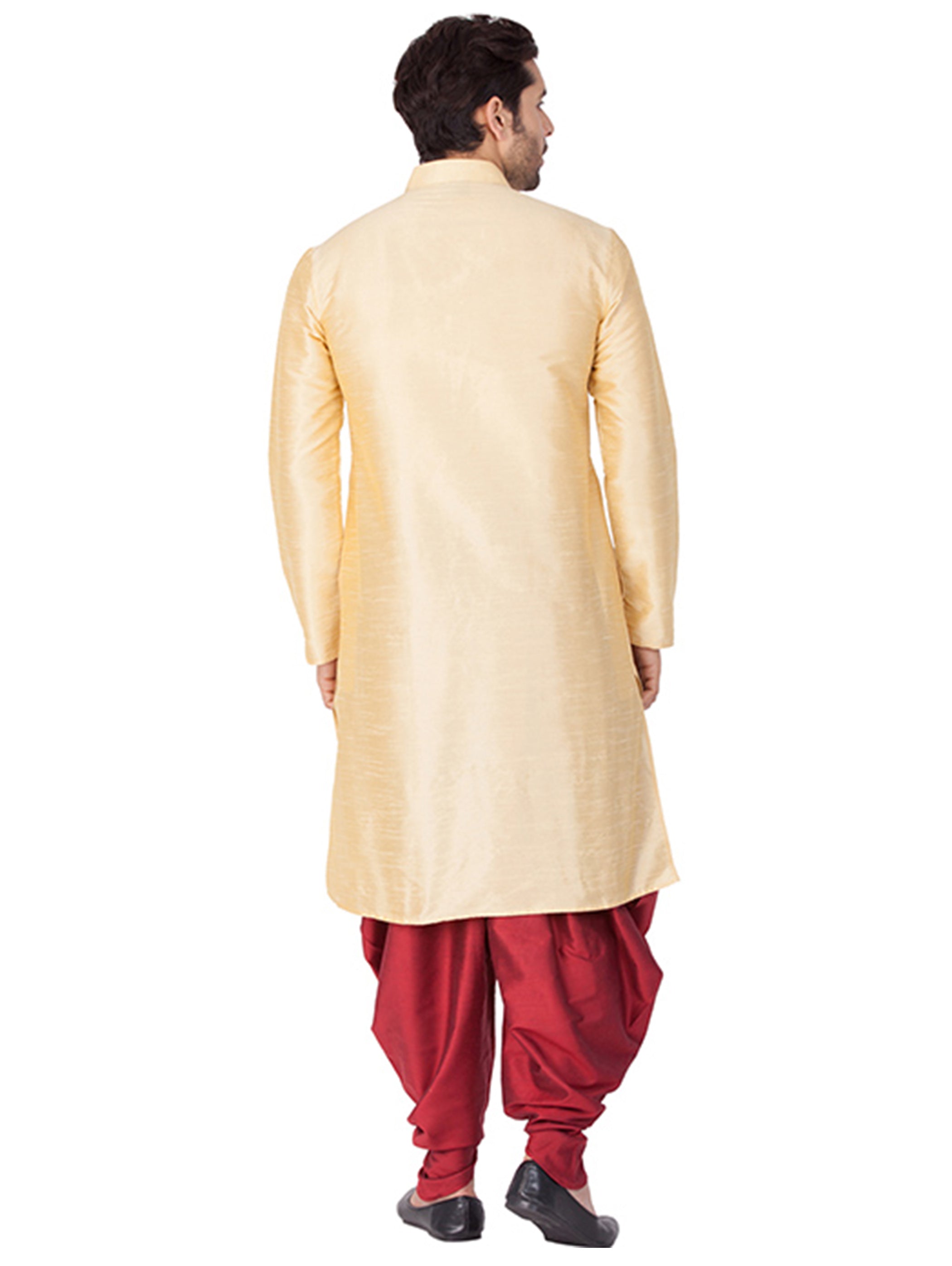 Ensemble pyjama Kurta en soie de Bangalori unie beige pour homme