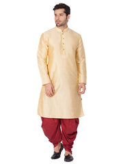 Ensemble pyjama Kurta en soie de Bangalori unie beige pour homme