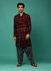 Men's Maroon Rayon Printed Kurta Pajama Set