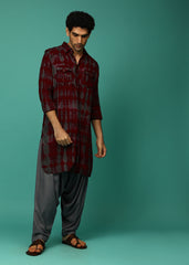 Men's Maroon Rayon Printed Kurta Pajama Set