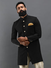 Men's Black Terry Rayon Solid Kurta Pajama Set