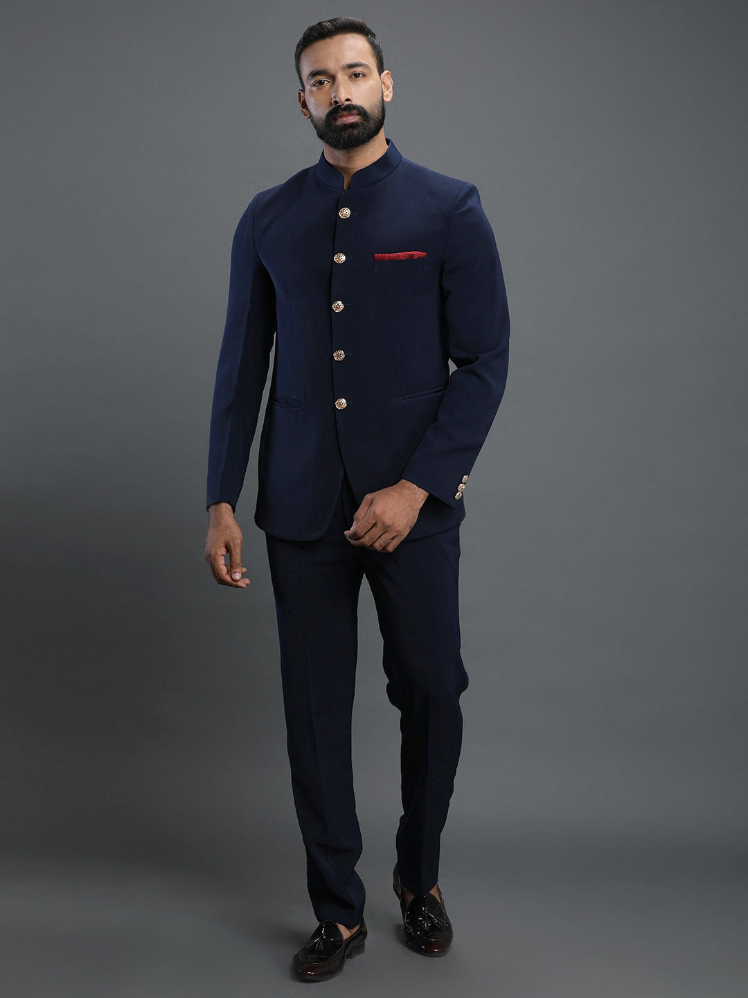 Men's Navy Blue Terry Rayon Cotton Kurta Pajama Set