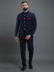 Men's Navy Blue Terry Rayon Cotton Kurta Pajama Set