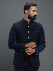 Men's Navy Blue Terry Rayon Cotton Kurta Pajama Set