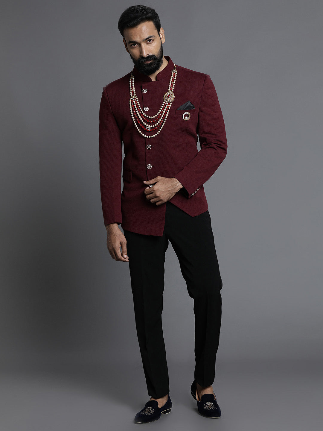 Men's Maroon Solid Cotton Kurta Pajama Set