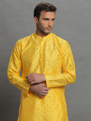 Men's Yellow Cotton Kurta Pajama Set Haldi Outfit