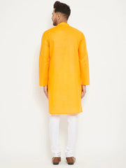 Men's Yellow Solid Tunic Cotton Kurta Pajama Set