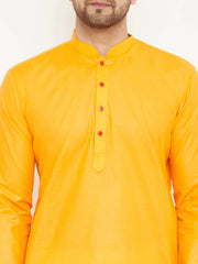 Men's Yellow Solid Tunic Cotton Kurta Pajama Set